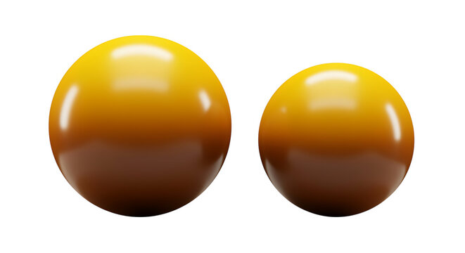 Two shiny brown gradient spheres isolated on white background transparent background