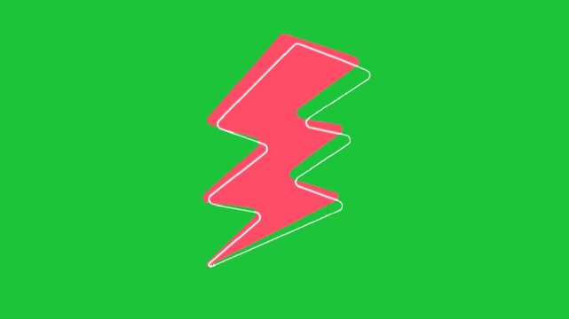 pink lightning bolt icon animation electric energy symbol power flash effect green screen loop dynamic design