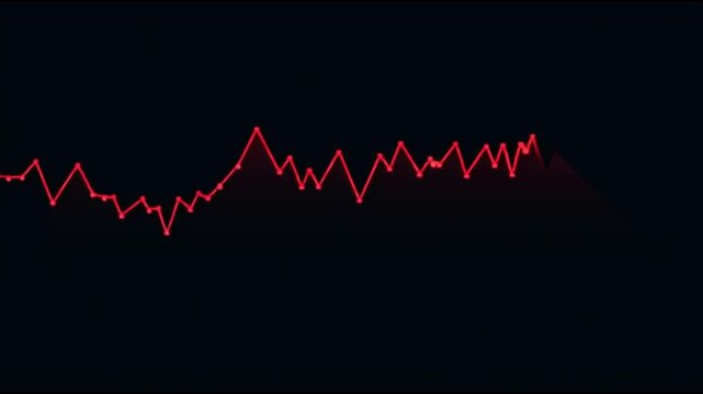 Technical recession economic slowdown. Macroeconomic slowdown. Global impact. Red line graph showing a downward trend on a black background