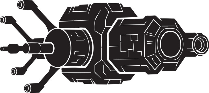 Futuristic spaceship, sci-fi vehicle, black and white illustration, futuristic transportation, spacecraft design