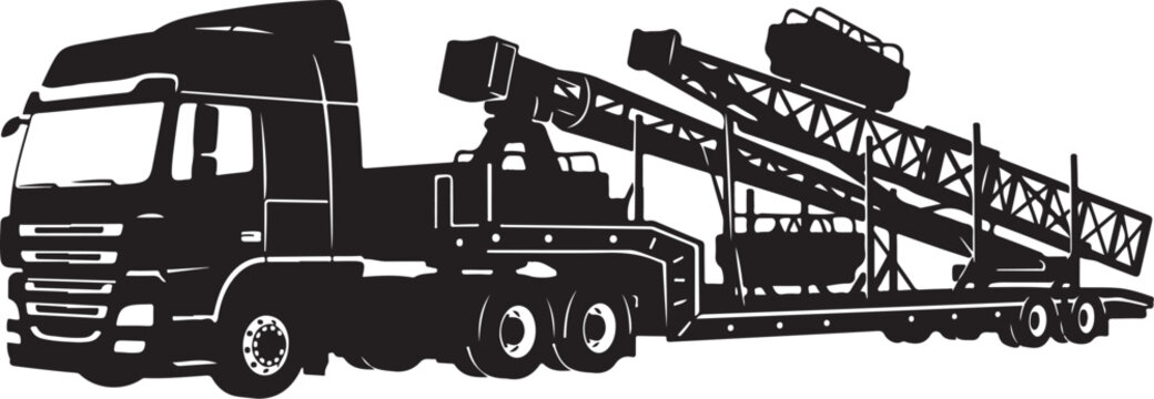 Truck, trailer, vehicle, transport, cargo carrier, black and white, illustration, vector graphics