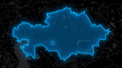 Obraz premium Stylized Blue Glow Map on Dark Background High Resolution Digital Graphic - Kazakhstan