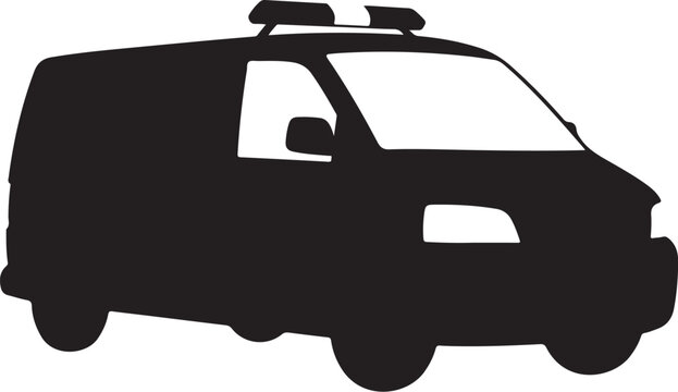 Black van silhouette, emergency vehicle icon, police car graphic, vehicle illustration