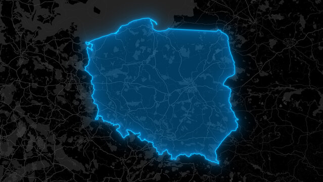 Stylized Blue Glow Map on Dark Background High Resolution Digital Graphic - Poland
