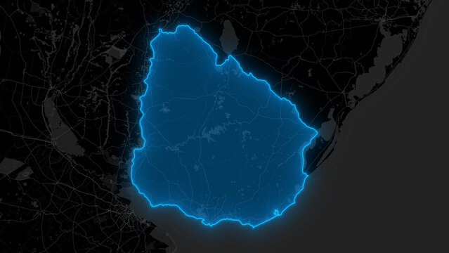 Stylized Blue Glow Map on Dark Background High Resolution Digital Graphic - Uruguay