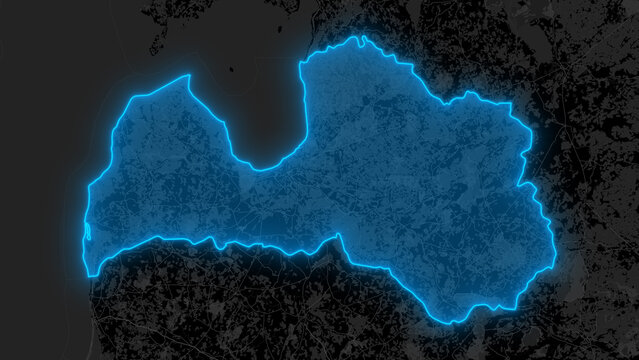 Stylized Blue Glow Map on Dark Background High Resolution Digital Graphic - Latvia
