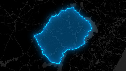 Obraz premium Stylized Blue Glow Map on Dark Background High Resolution Digital Graphic - Lesotho