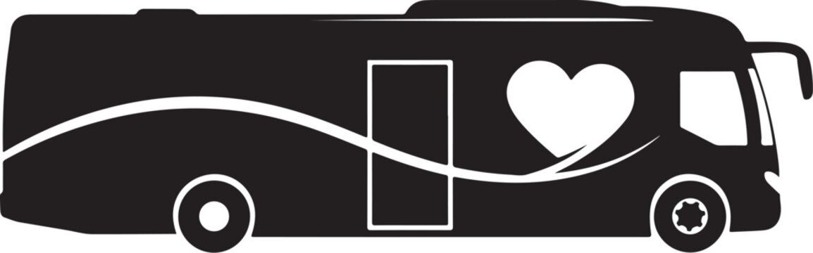 Motorhome, RV, camper van, heart design, black silhouette, vector graphic