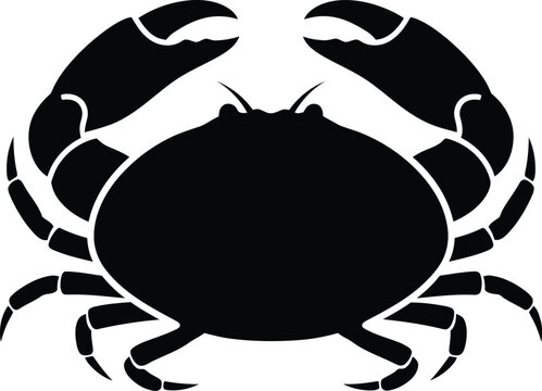 Silhouette crab facing forward with claws raised ocean crustacean vector illustration