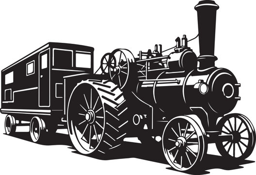 Vintage steam tractor, antique steam engine, tractor illustration, steam locomotive