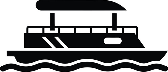 Silhouette of a modern pontoon boat sailing on wavy water vector illustration © Pixel Box