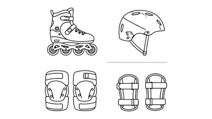 Inline Skating Safety Set: A set of essential inline skating safety gear, ensuring protection and peace of mind for every skating enthusiast. Including helmet, roller skate, elbow pad and knee pads. © Nadim