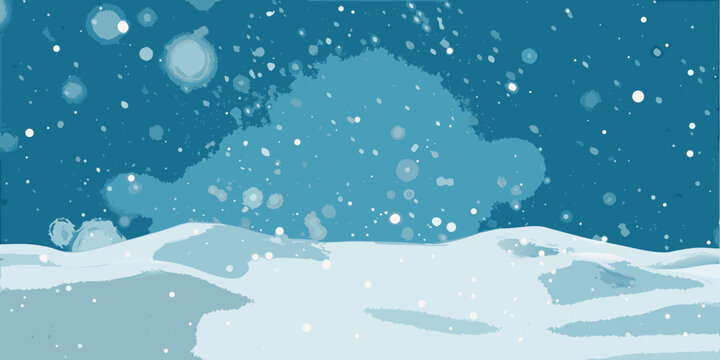 Winter landscape with falling snow and a softly rolling hill