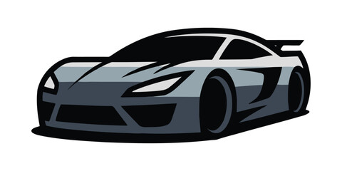Naklejka premium Luxury Car Silhouette Vector, Premium Sports Vehicle Black Icon, Modern Automotive Design and White Background
