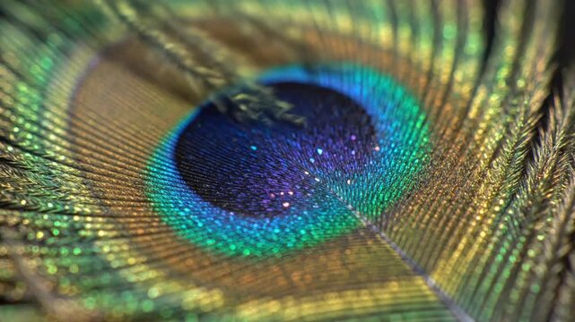 Detailed Macro Shot of Colorful Peacock Feather Plumage