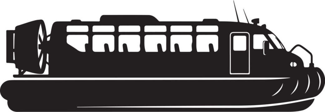 Black hovercraft, air cushion vehicle, transportation icon, vector boat