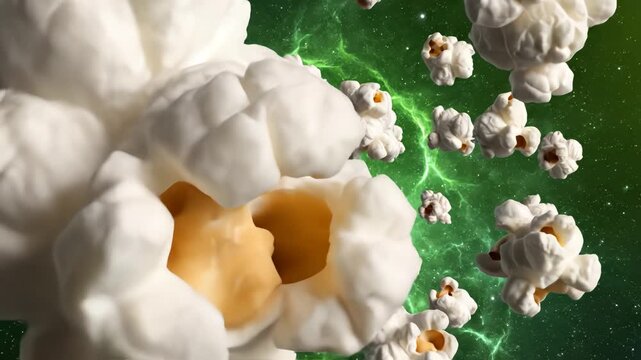Popcorn floating in space for commercial backgrounds, digital design, and advertising