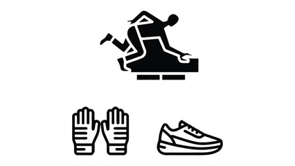 Pinball game items: Illustrated collection of pinball game and its gears: A simplified graphic set capturing the essence of the classic pinball experience, featuring player icon, gloves and shoe. © hafs121