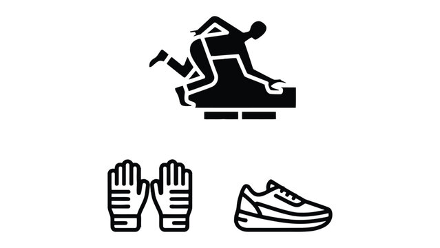 Pinball game items: Illustrated collection of pinball game and its gears: A simplified graphic set capturing the essence of the classic pinball experience, featuring player icon, gloves and shoe.