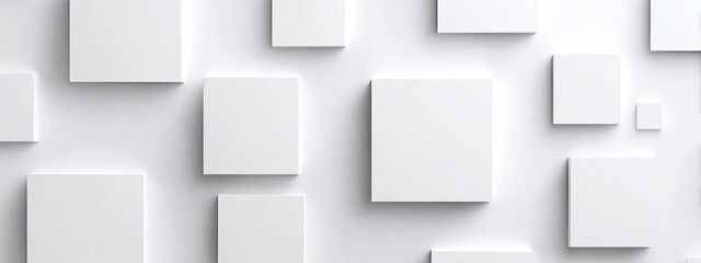 Obraz premium Abstract, minimalist white background featuring layered, raised squares. 3D effect. Clean, modern graphic