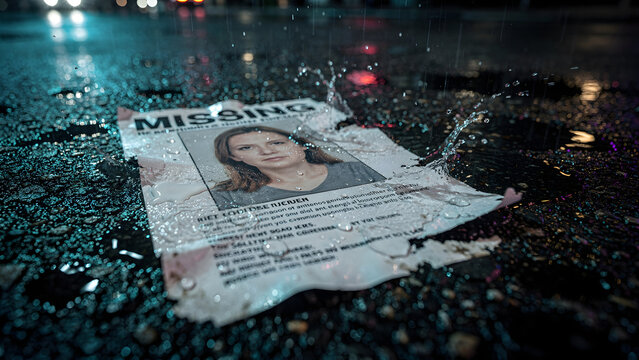 Missing Person Poster Woman Wet Street Rain