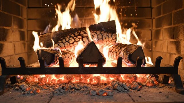 Wood burning in a fireplace for commercial backgrounds, digital design, and advertising