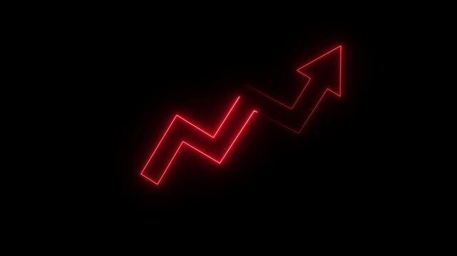 Red decline and recovery chart technology neon line animation with zigzag arrow graph illustrating financial volatility risk analysis and market fluctuation concept motion graphics 