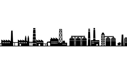 Obraz premium Minimal industrial landscape silhouette panorama with factory skyline vector banner isolated on white background