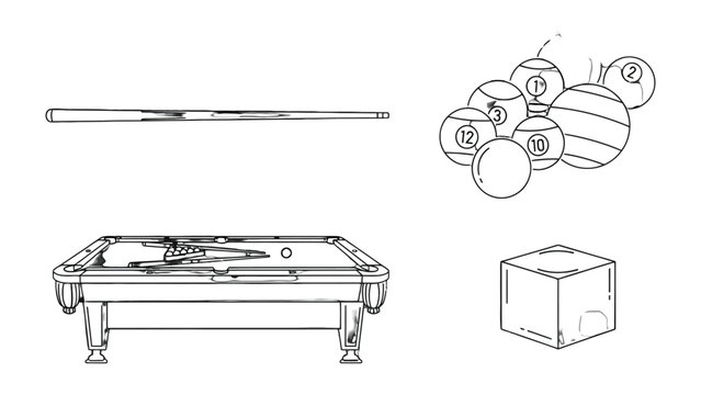 Snooker Game Elements: A meticulously crafted collection of illustrative elements capturing the core components of a billiard game, inviting a close look at the fundamentals of the sport.