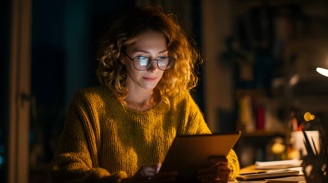 Woman using financial app on tablet