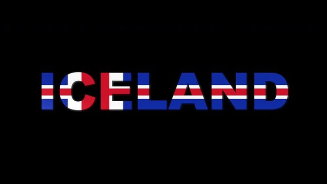 Iceland Flag Text Animation On Black Background With Patriotic