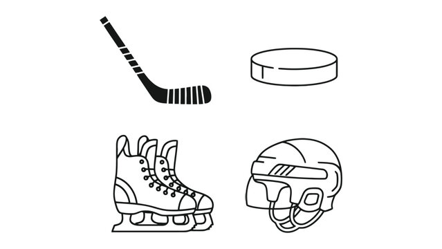 Hockey Essentials: An illustrated collection of essential hockey equipment, meticulously detailed, showcasing the gear needed for this dynamic ice sport.