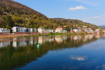Fototapeta premium Heidelberg City Skyline Reflection on Neckar River with Old Bridge
