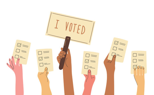 Diverse Hands Holding Voting Ballots Illustration