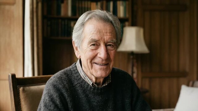 Senior Man Portrait Smiling at Home Warm Lifestyle and Aging Concept 4K Video Footage
