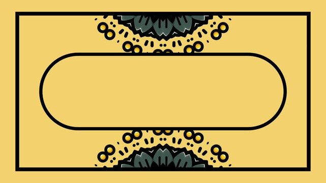 Intro opening background. Flower nature mandala motion with black frame. Yellow background