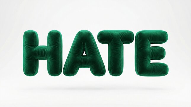 3D green velvet text, HATE word, emotions concept, negative feeling