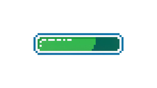 Pixelated green loading bar with blue outline, isolated on transparent background