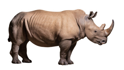 Fototapeta premium Large rhinoceros with thick skin and a horn, isolated on transparent background