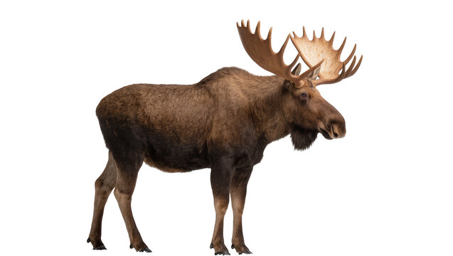 Majestic bull moose with large antlers, isolated on transparent background