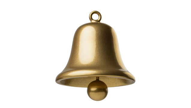 Shiny golden bell with clapper, isolated on transparent background