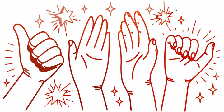 A collection of hands displaying positive gestures and sparkling elements