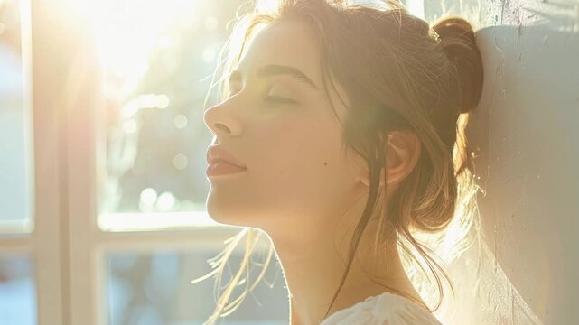 Woman relaxing in the warm morning sunlight