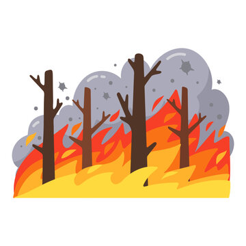 Forest Fire Devastation Scorched Trees and Smoke Cartoon Illustration for Awareness
