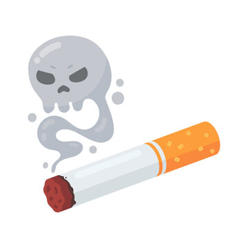 Smoking Kills Cartoon Cigarette Emitting Skull Smoke, Illustrating Health Risks
