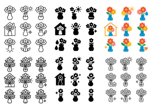 Flower icons with vase bloom house minimal