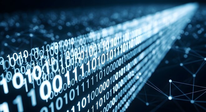 Abstract Digital Binary Code Stream. Data Processing Concept.