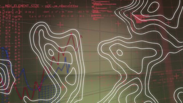Animation of isohypses moving over data processing and graphs
