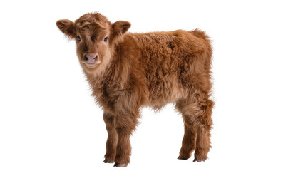 Fluffy brown Highland calf standing, isolated on transparent background © Nina