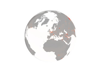 Obraz premium Global Air Pollution Map 2025, Nitrogen Dioxide NO2 Concentration on Earth Globe, Satellite Data Visualization